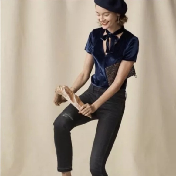 MADEWELL Blue Velvet Choker Top Blouse Sz Small - Picture 1 of 5